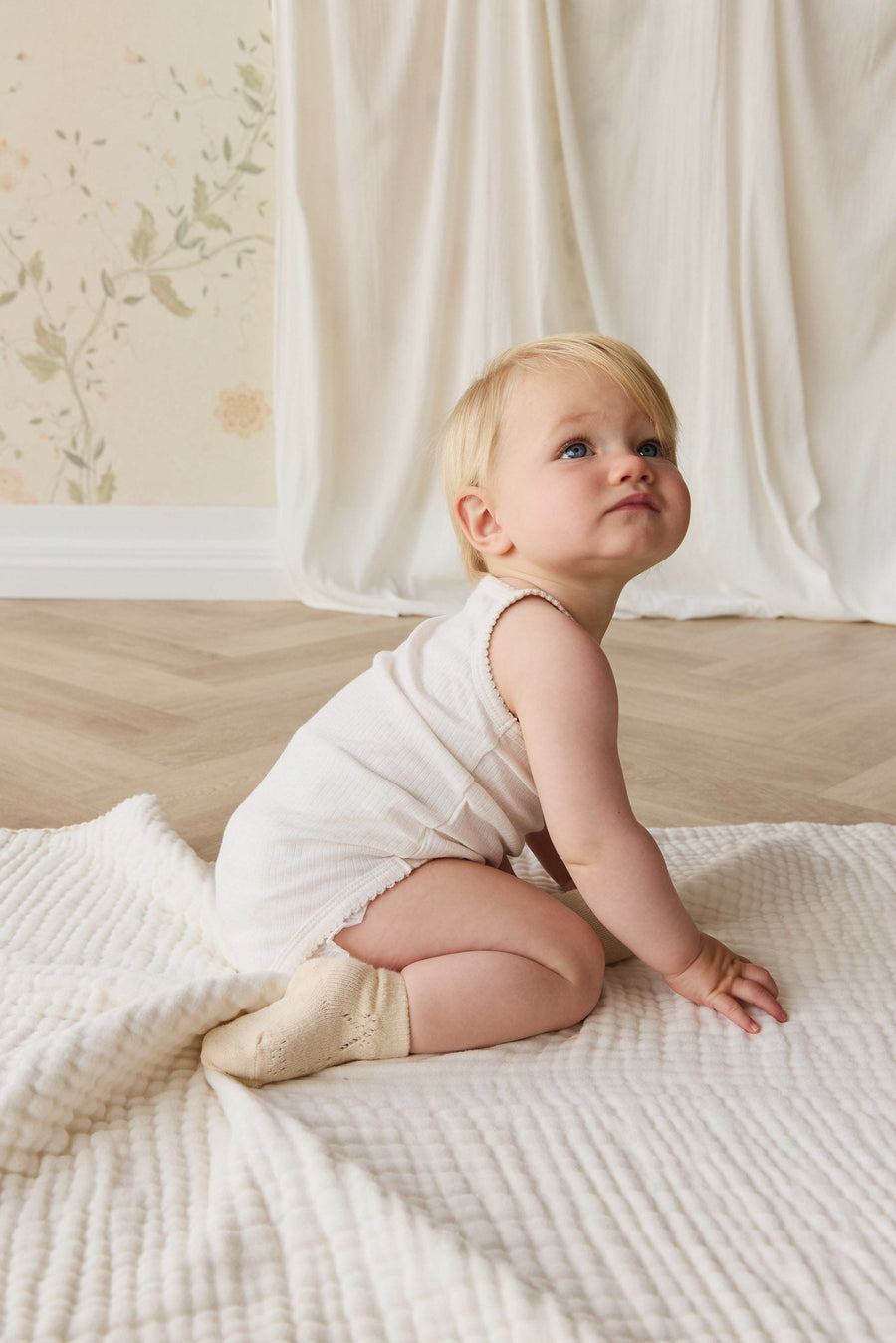 Organic Cotton Modal Singlet Bodysuit - Parchment Childrens Bodysuit from Jamie Kay Australia