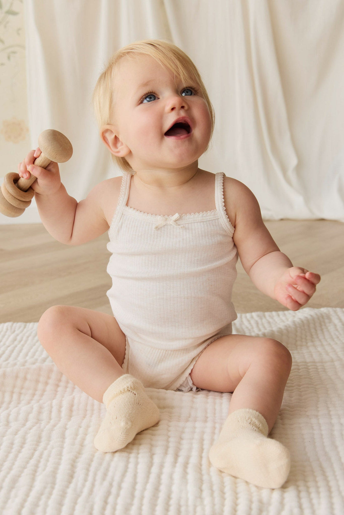 Organic Cotton Modal Singlet Bodysuit - Parchment Childrens Bodysuit from Jamie Kay Australia