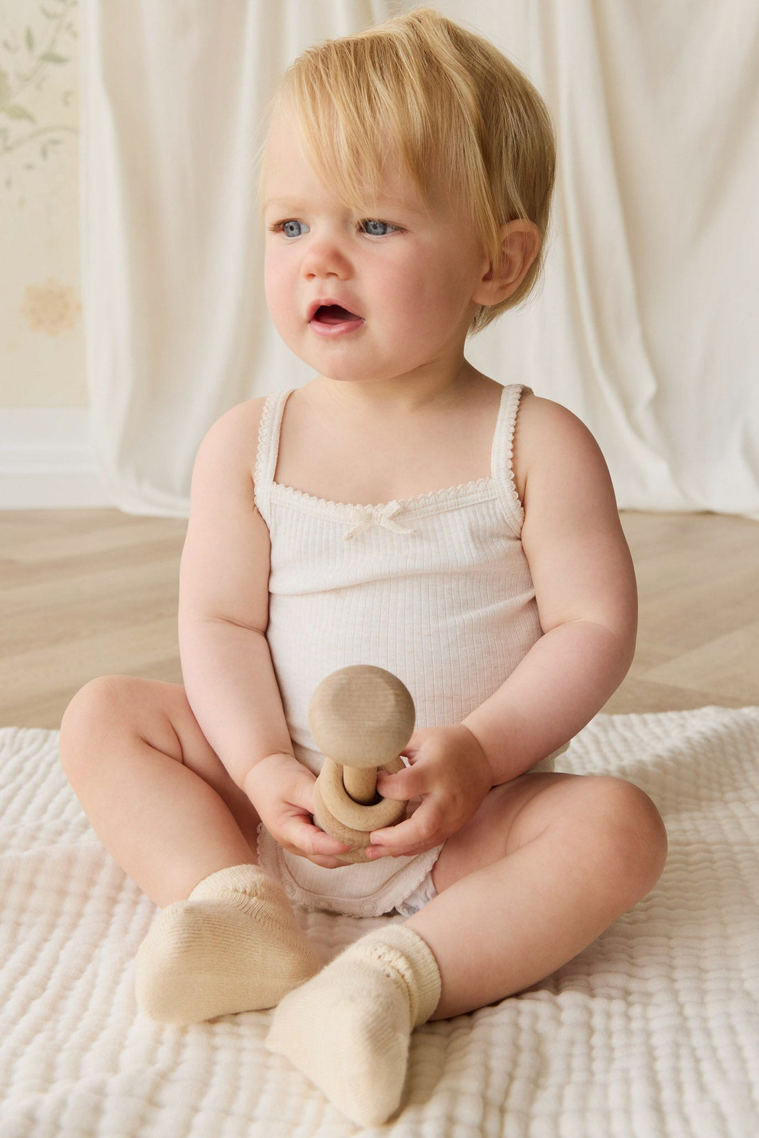 Organic Cotton Modal Singlet Bodysuit - Parchment Childrens Bodysuit from Jamie Kay Australia