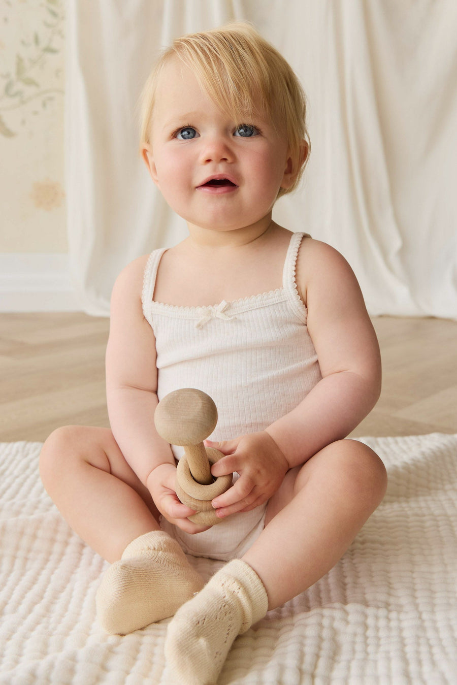 Organic Cotton Modal Singlet Bodysuit - Parchment Childrens Bodysuit from Jamie Kay Australia