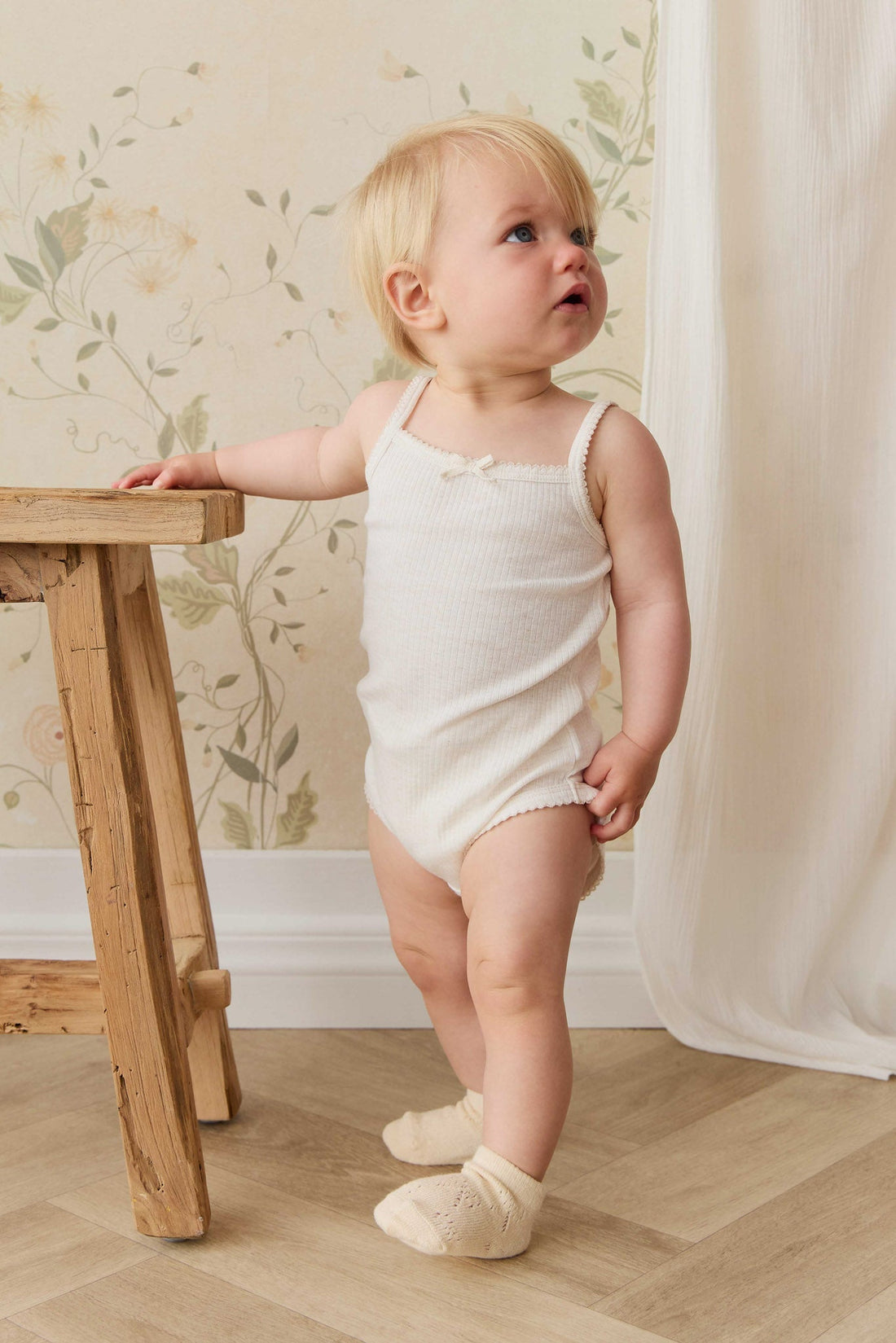 Organic Cotton Modal Singlet Bodysuit - Parchment Childrens Bodysuit from Jamie Kay Australia