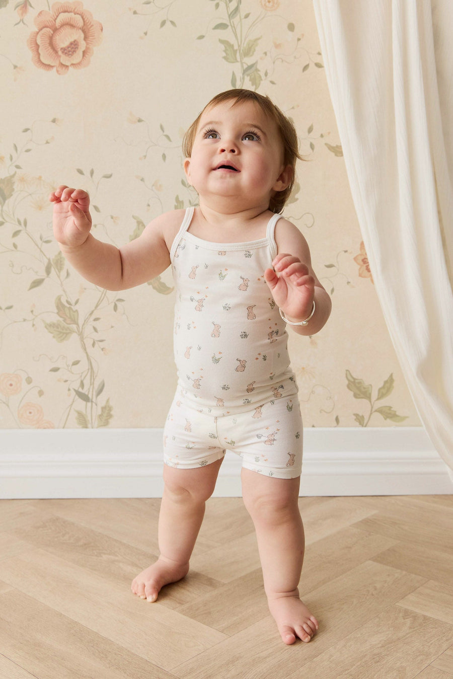 Organic Cotton Jolie Singlet Pyjama Set - Lapin Jardin Crisp Childrens Pyjama from Jamie Kay Australia