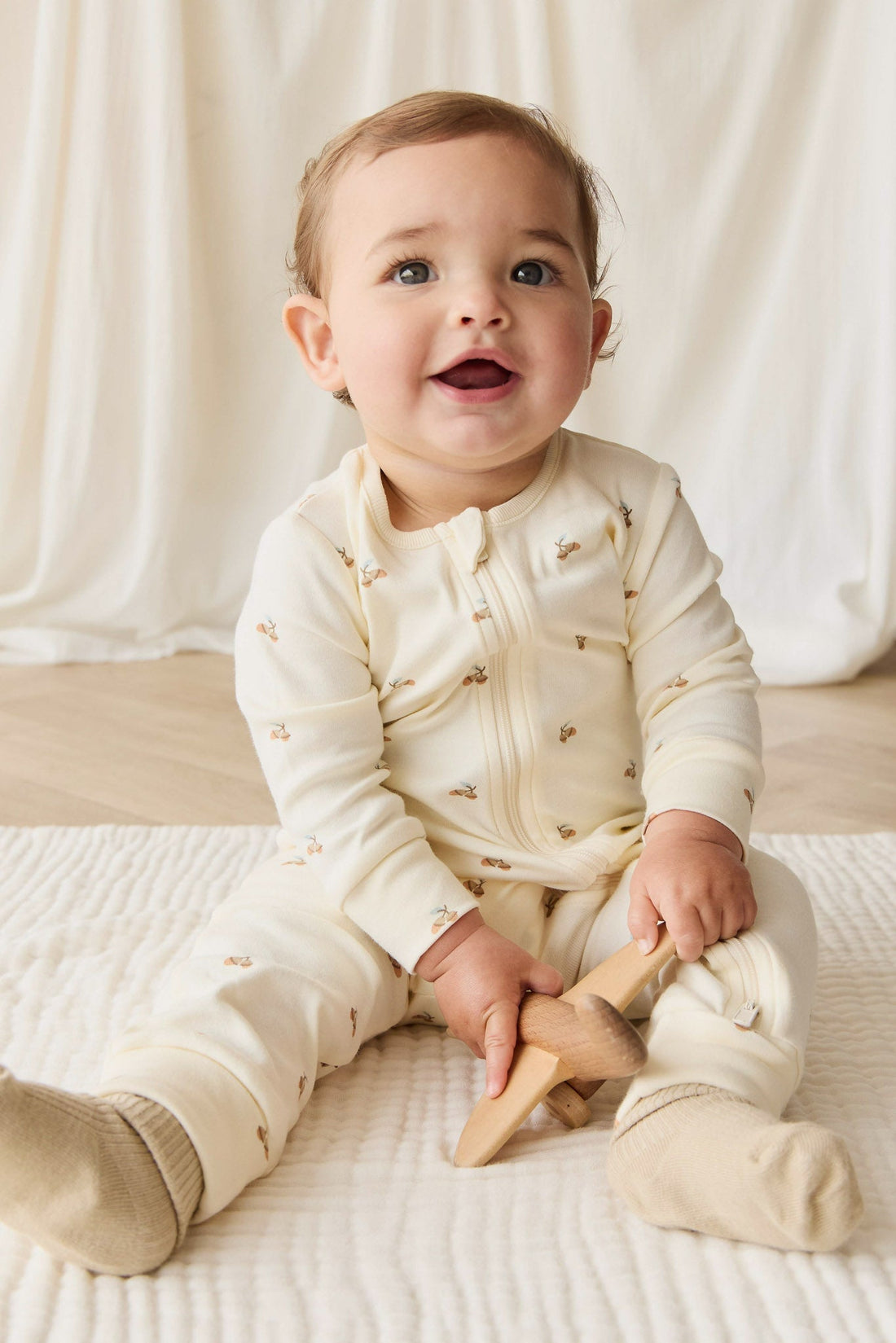 Organic Cotton Reese Zip Onepiece - Forest Night Acorns Childrens Onepiece from Jamie Kay Australia