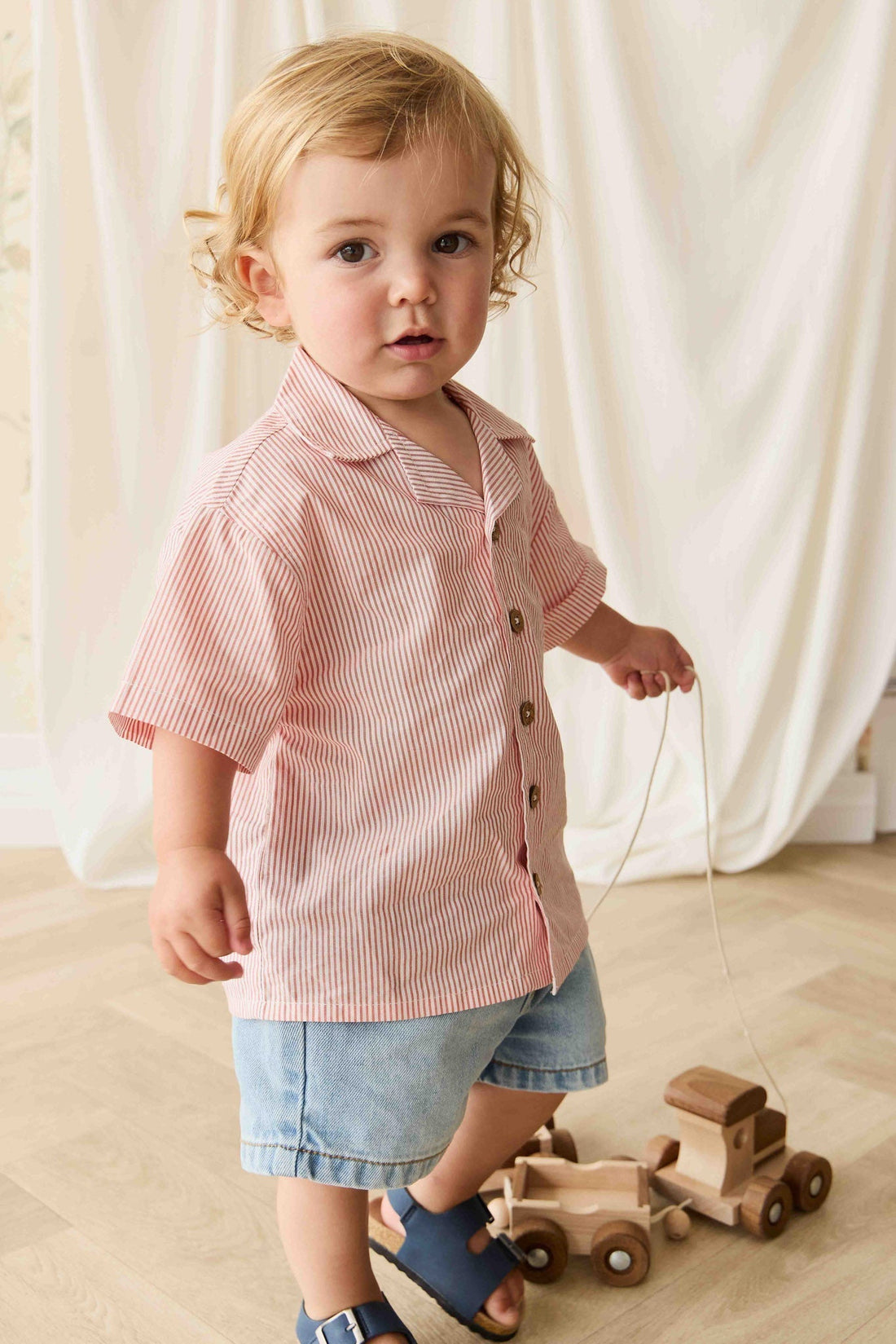 Organic Cotton Silas Shirt - Terracotta Stripe Terracotta/Egret Childrens Shirt from Jamie Kay Australia