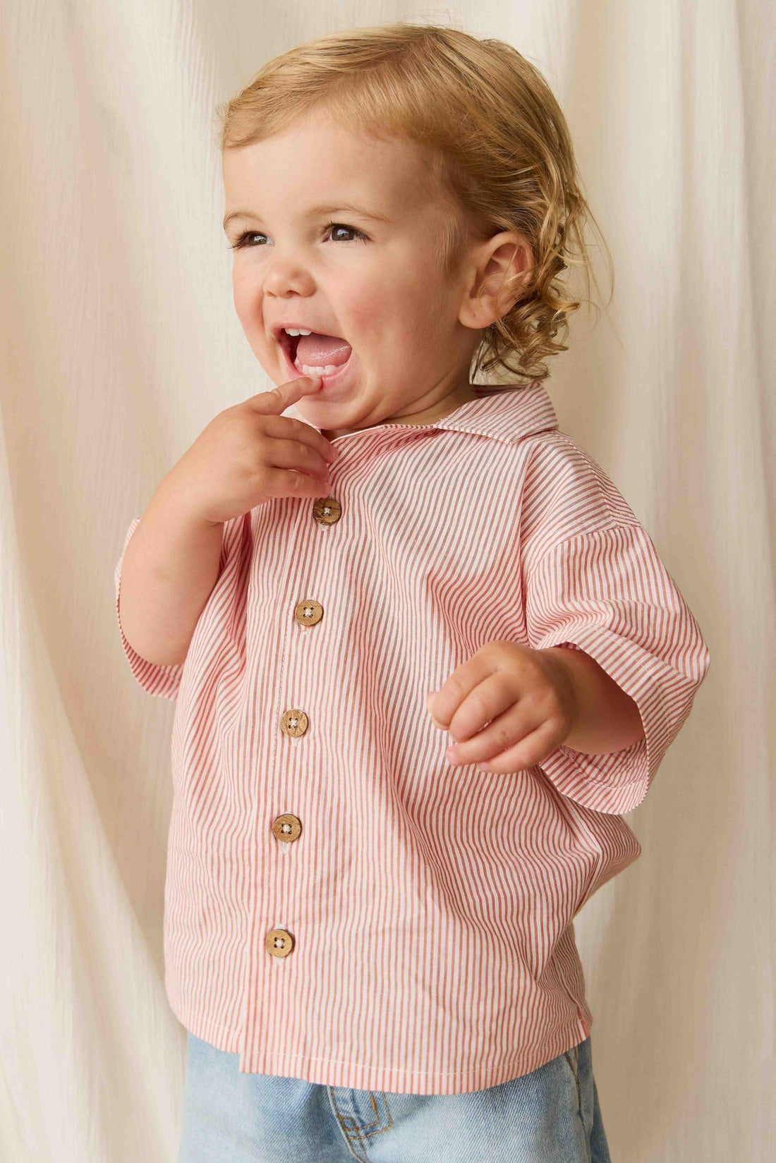 Organic Cotton Silas Shirt - Terracotta Stripe Terracotta/Egret Childrens Shirt from Jamie Kay Australia