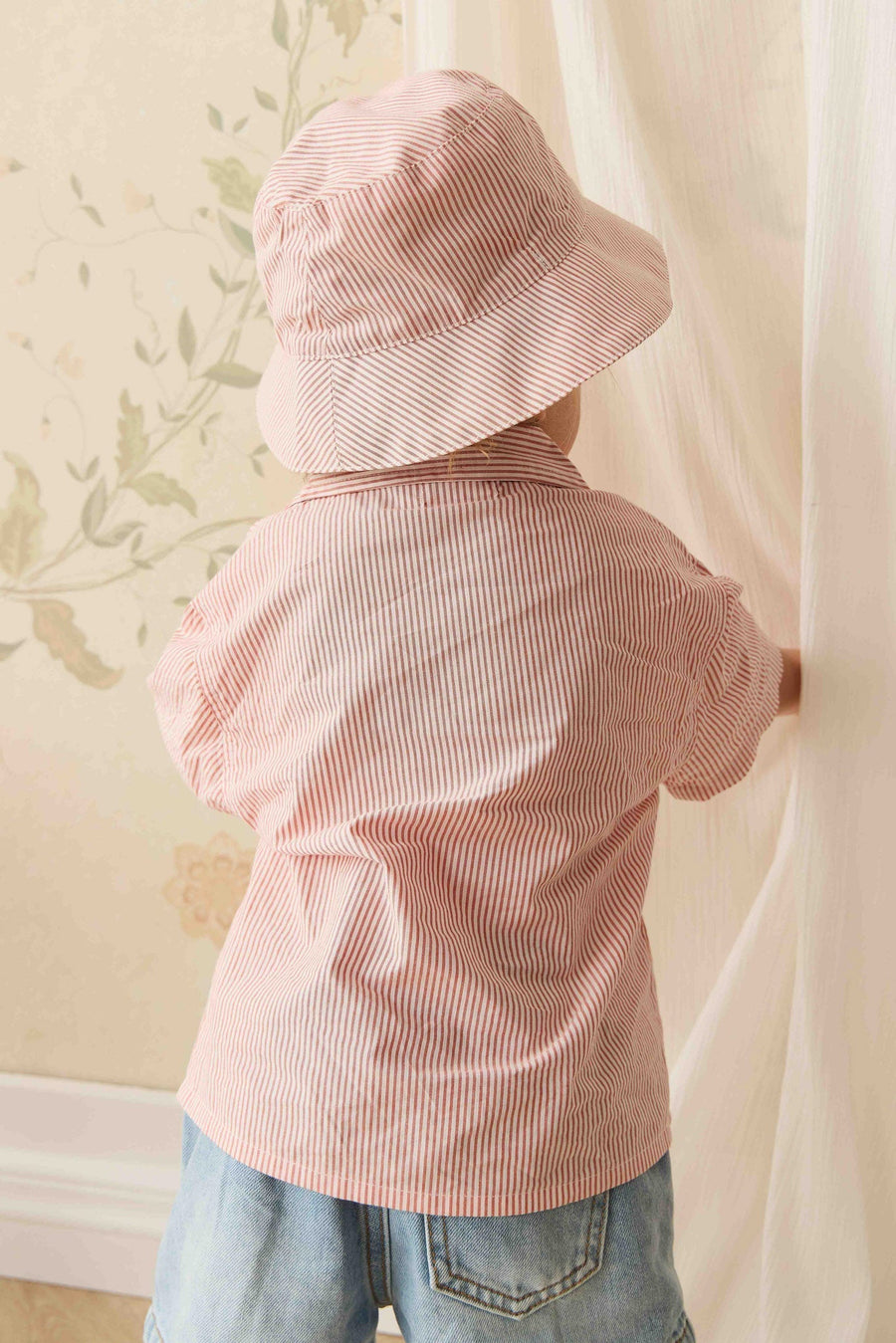 Organic Cotton Silas Shirt - Terracotta Stripe Terracotta/Egret Childrens Shirt from Jamie Kay Australia