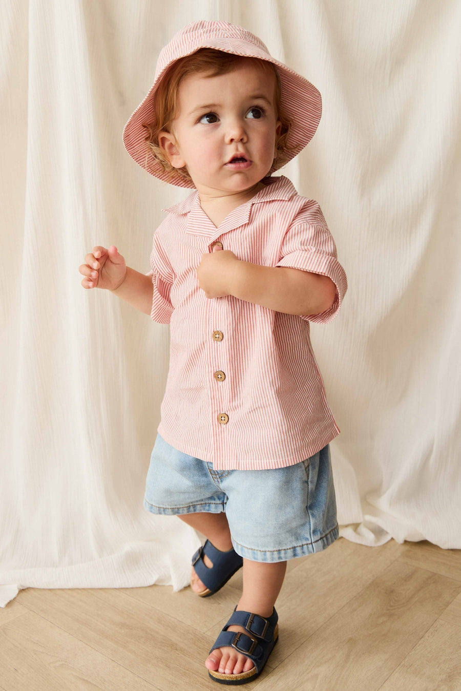 Organic Cotton Silas Shirt - Terracotta Stripe Terracotta/Egret Childrens Shirt from Jamie Kay Australia