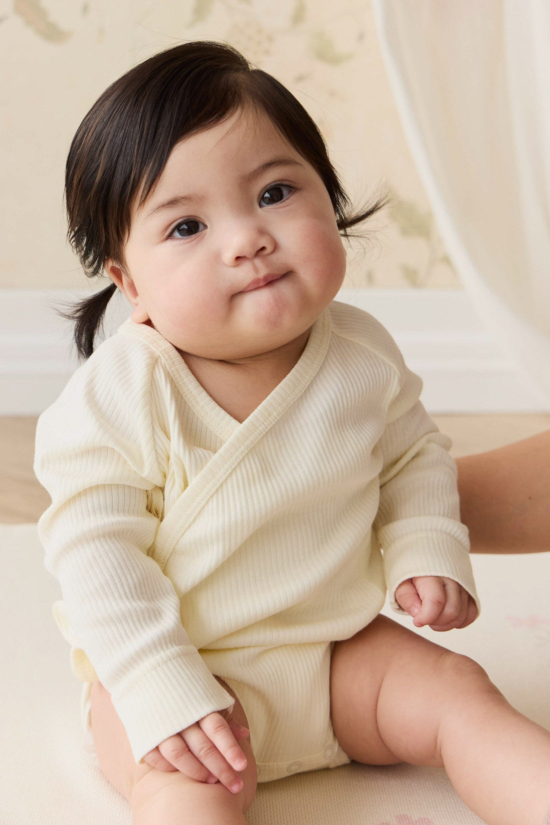 Organic Cotton Modal Marina Long Sleeve Bodysuit - Parchment Childrens Bodysuit from Jamie Kay Australia
