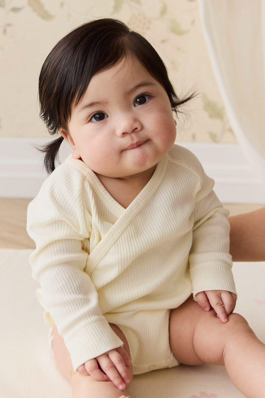 Organic Cotton Modal Marina Long Sleeve Bodysuit - Parchment Childrens Bodysuit from Jamie Kay Australia