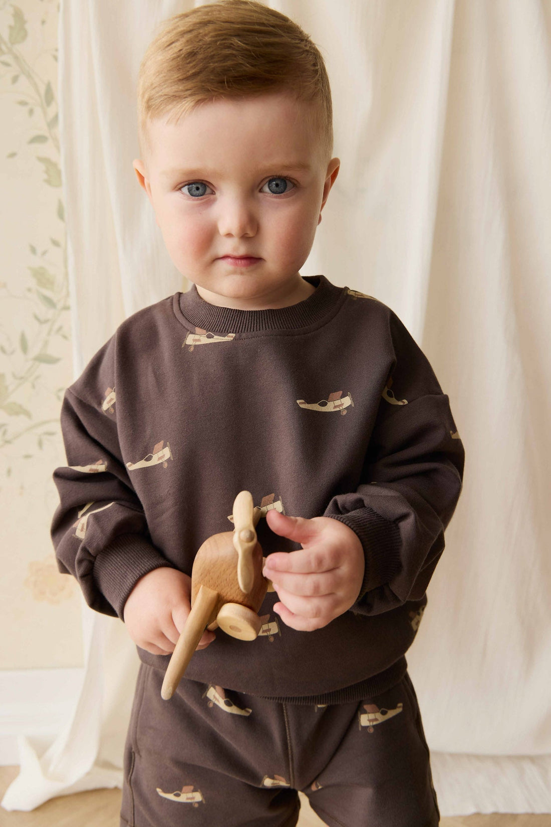 Organic Cotton Peyton Sweatshirt - Pilot Planes Bistre Childrens Top from Jamie Kay Australia