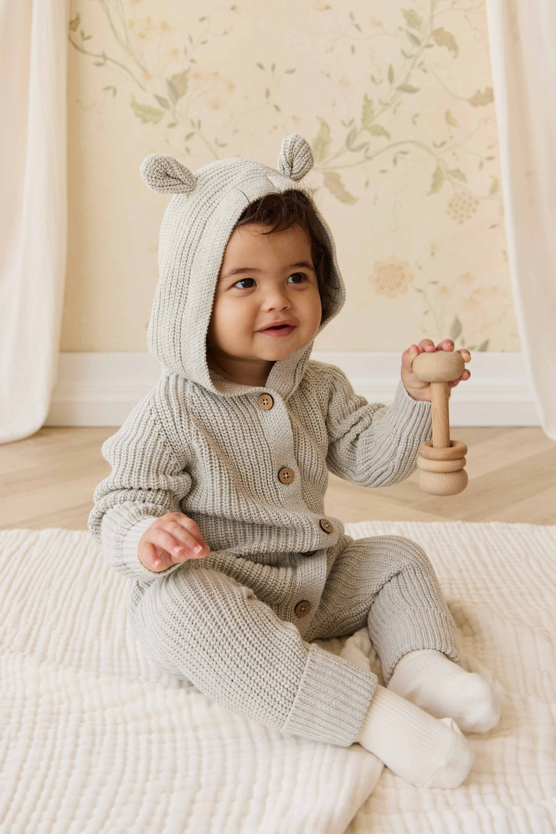Bear Knit Onepiece - Light Grey Marle Childrens Onepiece from Jamie Kay Australia