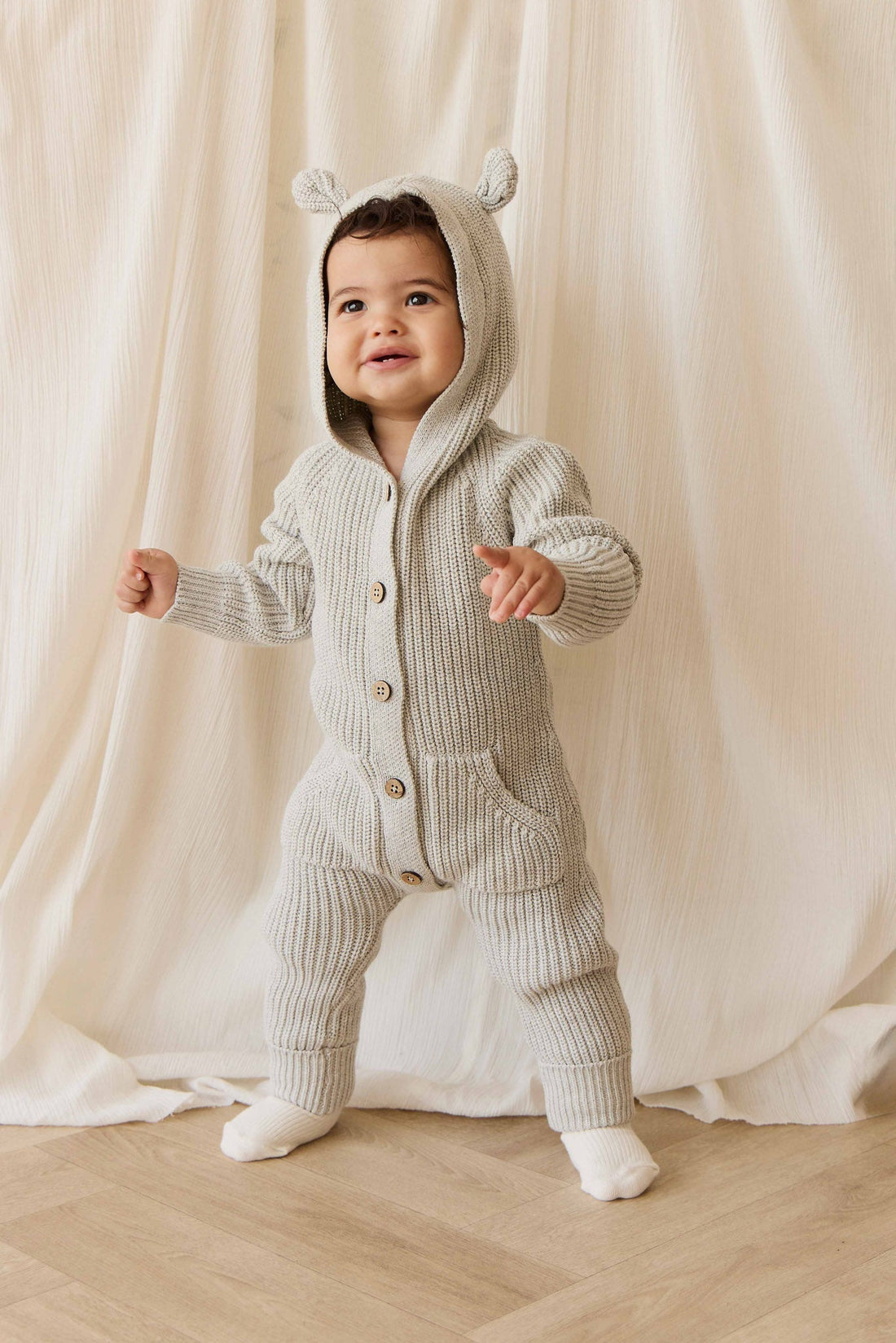 Bear Knit Onepiece - Light Grey Marle Childrens Onepiece from Jamie Kay Australia