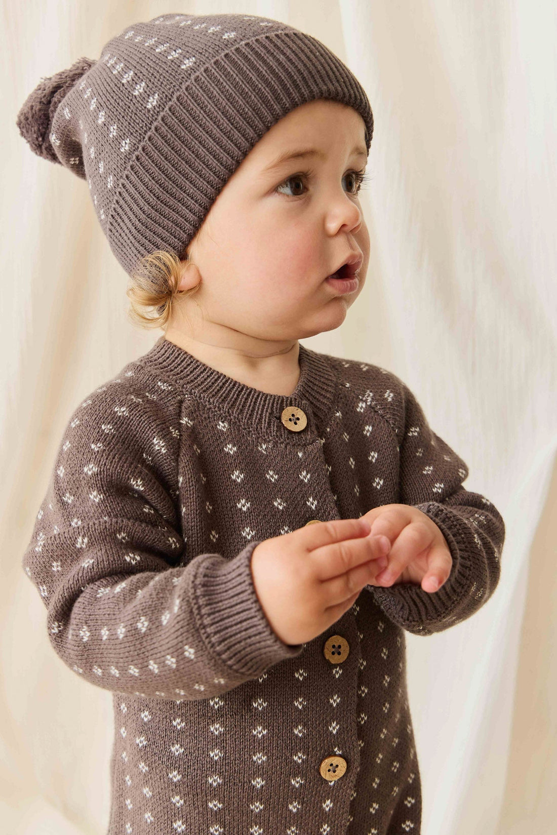 Dorian Beanie - Knitted Diamonds Coffee Childrens Beanie from Jamie Kay Australia