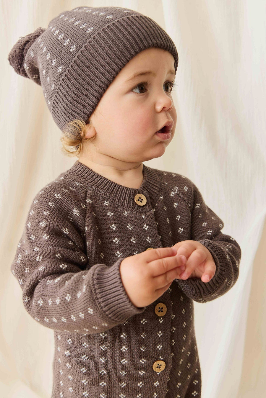 Dorian Beanie - Knitted Diamonds Coffee Childrens Beanie from Jamie Kay Australia