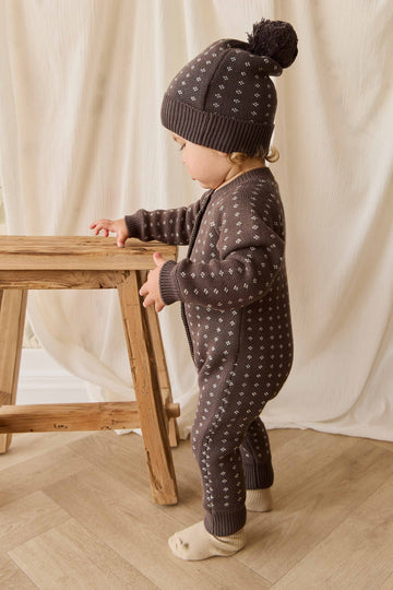 Dorian Onepiece - Knitted Diamonds Coffee Childrens Onepiece from Jamie Kay Australia