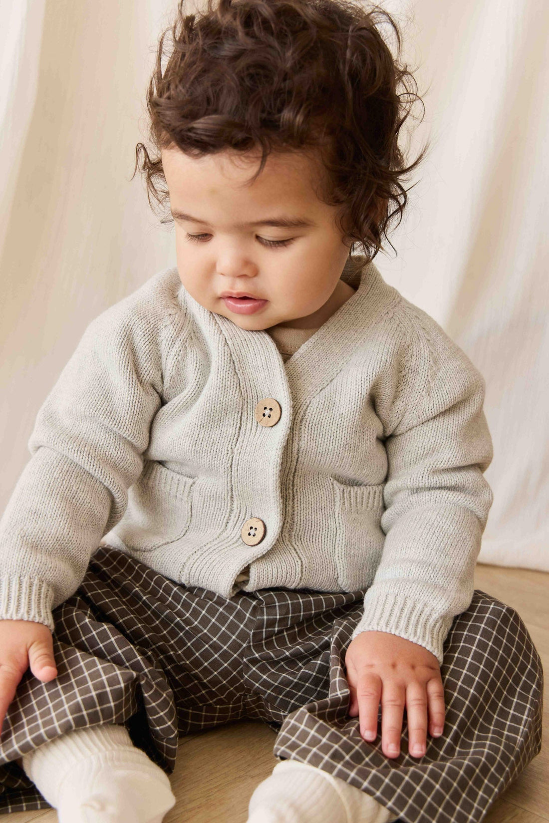 Organic Cotton Kingston Pant - Coffee Grid Childrens Pant from Jamie Kay Australia
