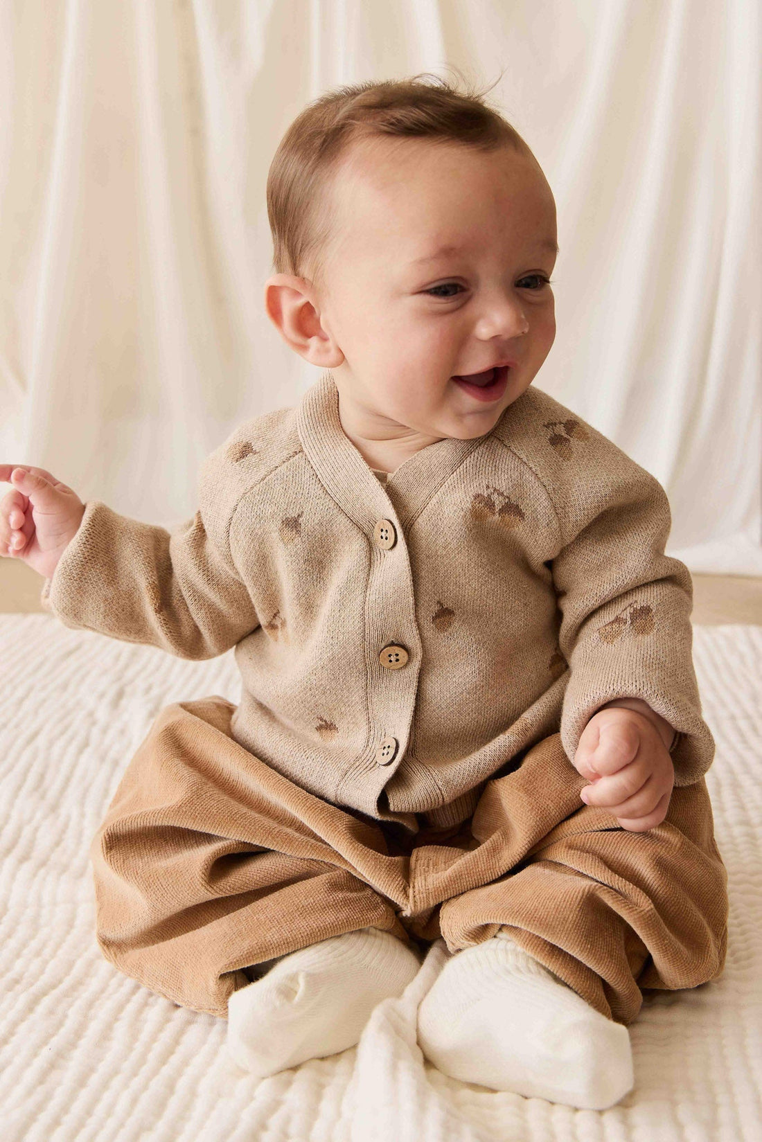 Easton Cardigan - Forest Acorns Cashew Marle Childrens Cardigan from Jamie Kay Australia