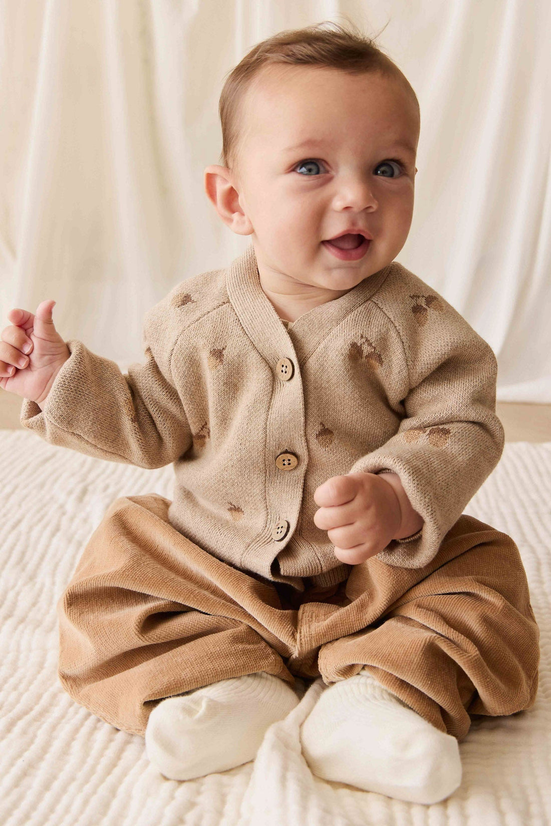 Easton Cardigan - Forest Acorns Cashew Marle Childrens Cardigan from Jamie Kay Australia