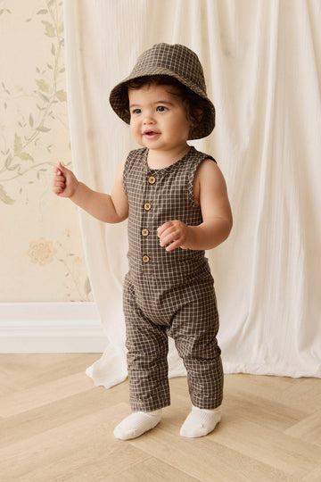 Organic Cotton Milo Jumpsuit - Coffee Grid Childrens Jumpsuit from Jamie Kay Australia