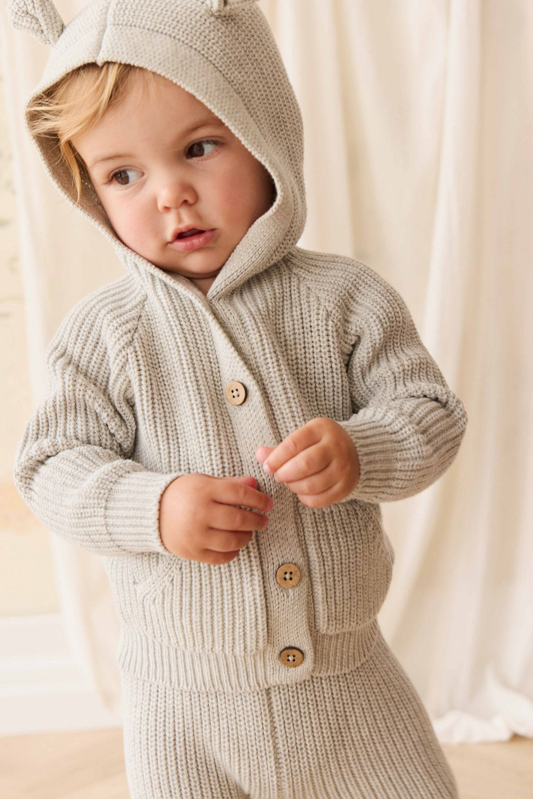 OG Bear Knit - Light Grey Marle Childrens Cardigan from Jamie Kay Australia