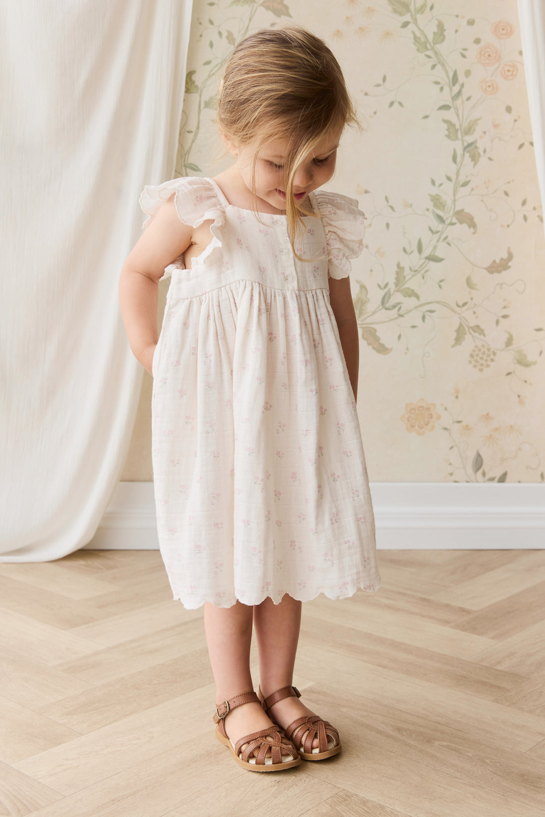 Organic Cotton Muslin Annalise Dress - Pauline Pink Childrens Dress from Jamie Kay Australia