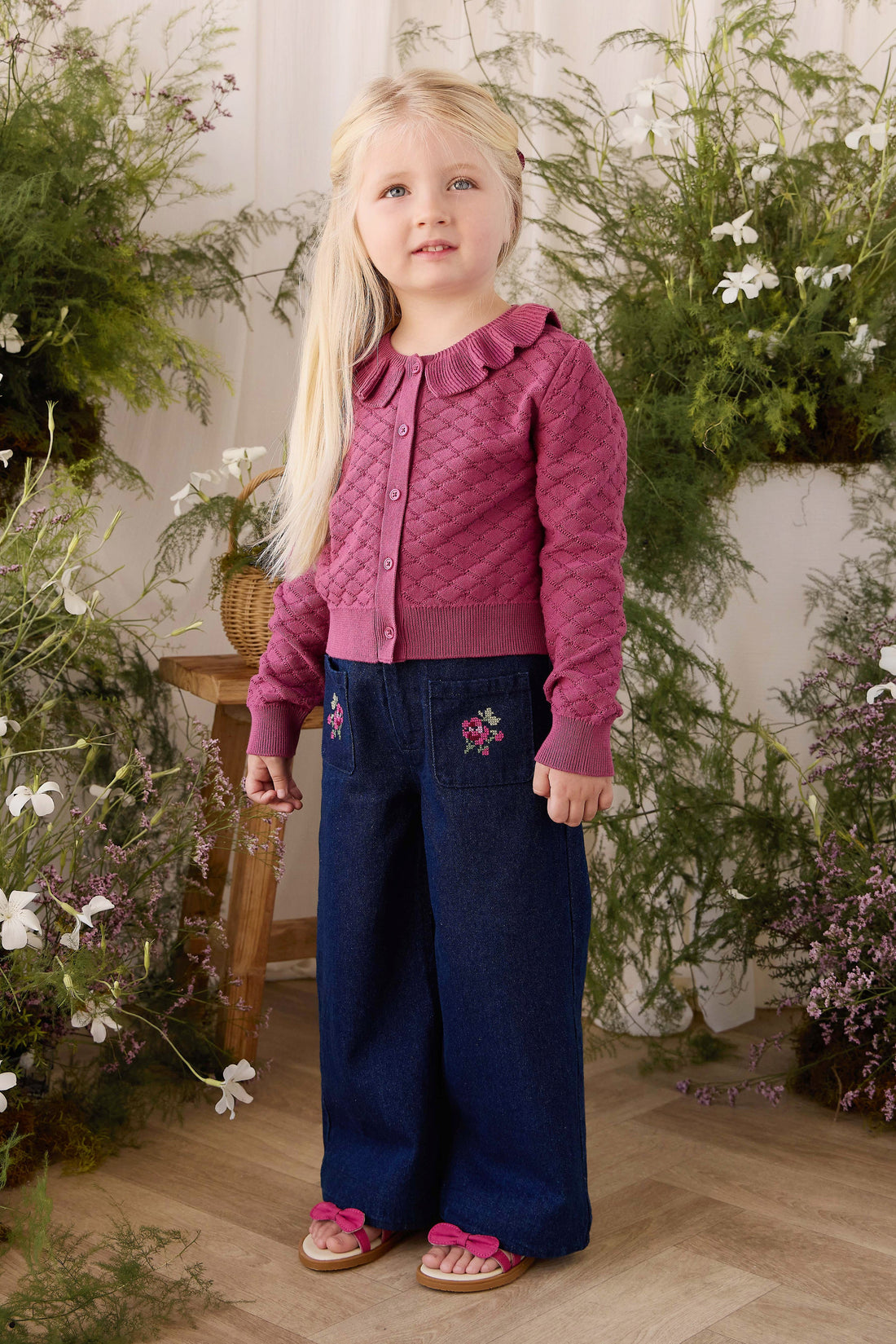 Ines Pant - Deep Sea Denim Orchid Rose Childrens Pants from Jamie Kay Australia