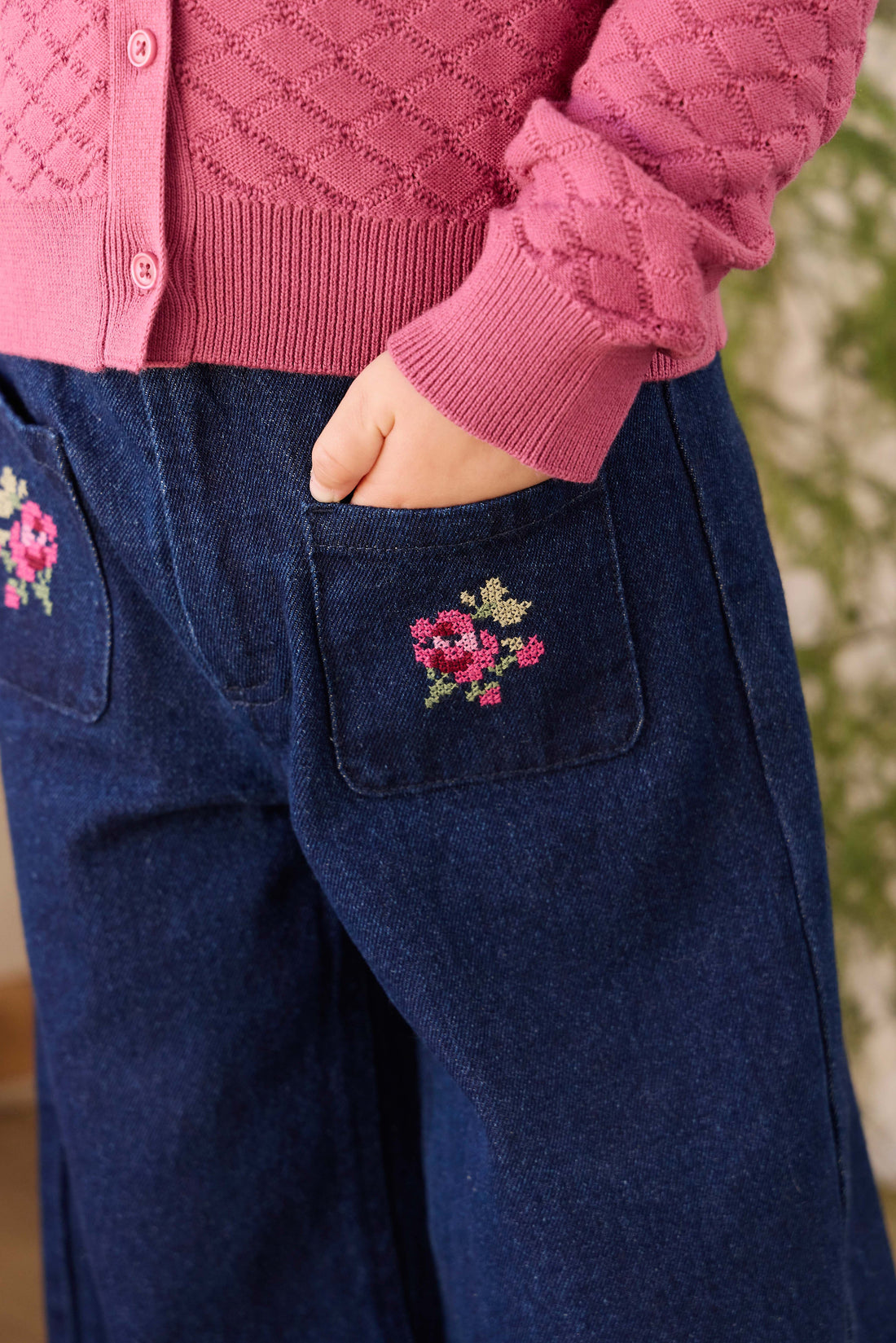 Ines Pant - Deep Sea Denim Orchid Rose Childrens Pants from Jamie Kay Australia