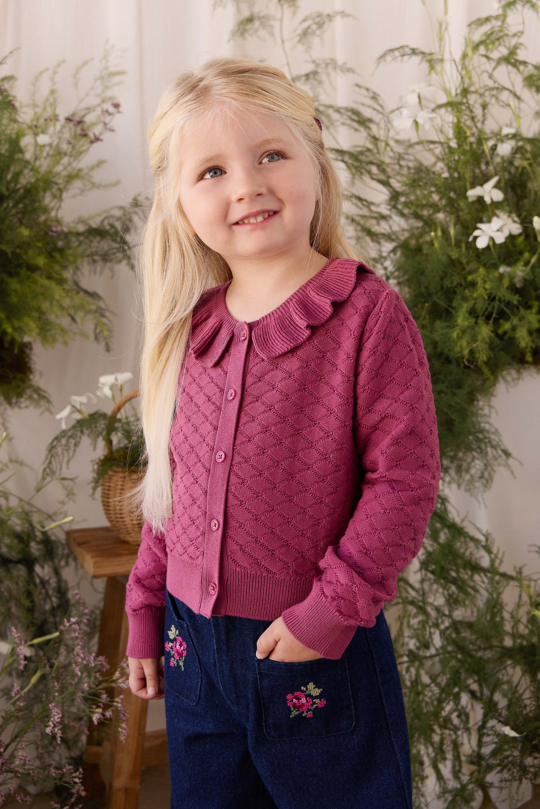 Alison Cardigan - Raspberry Wine Childrens Cardigan from Jamie Kay Australia