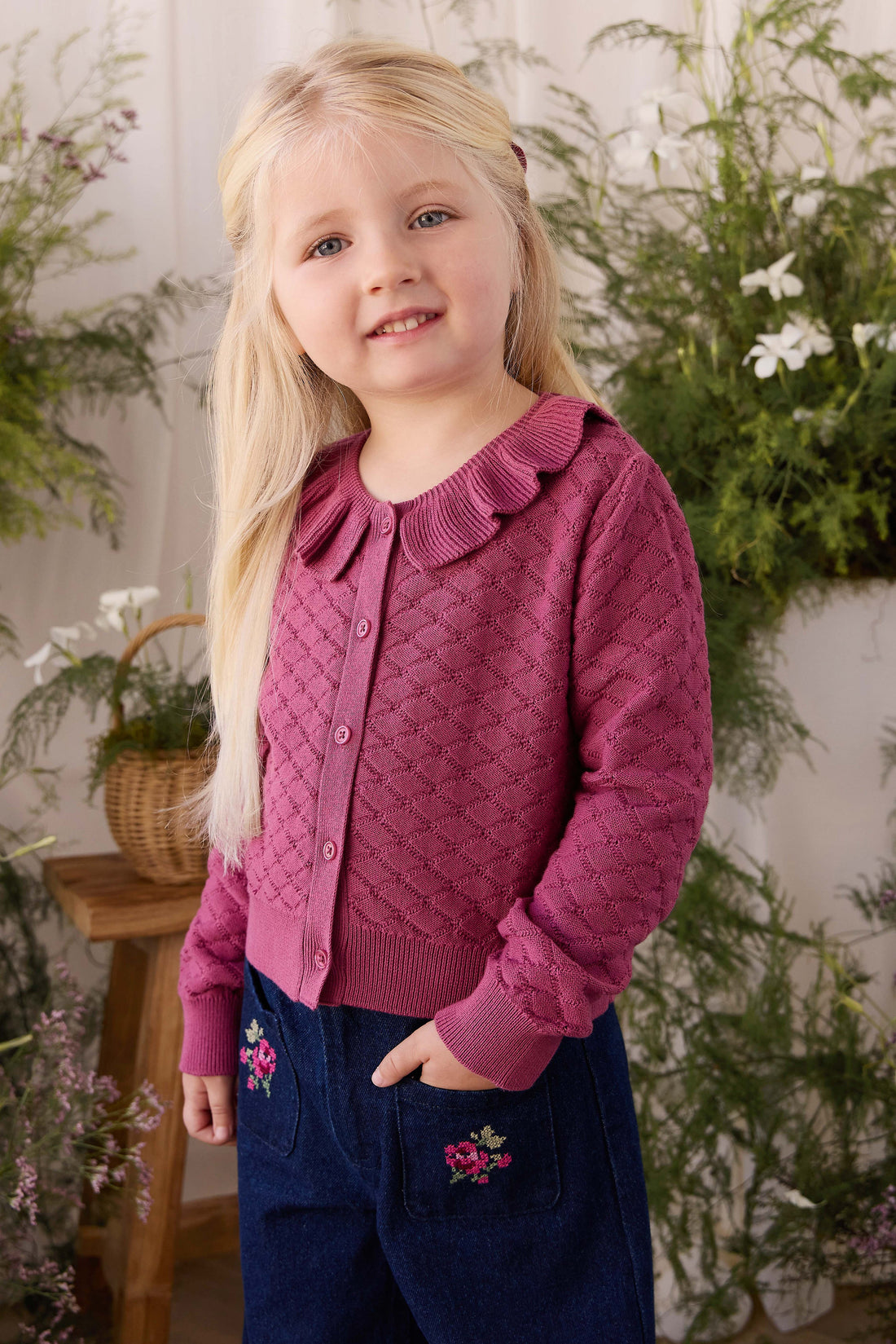 Ines Pant - Deep Sea Denim Orchid Rose Childrens Pants from Jamie Kay Australia