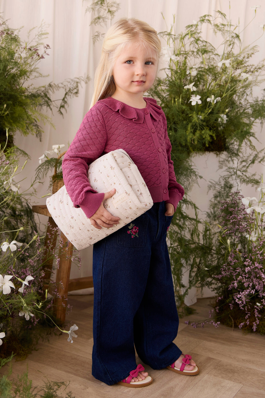 Ines Pant - Deep Sea Denim Orchid Rose Childrens Pants from Jamie Kay Australia