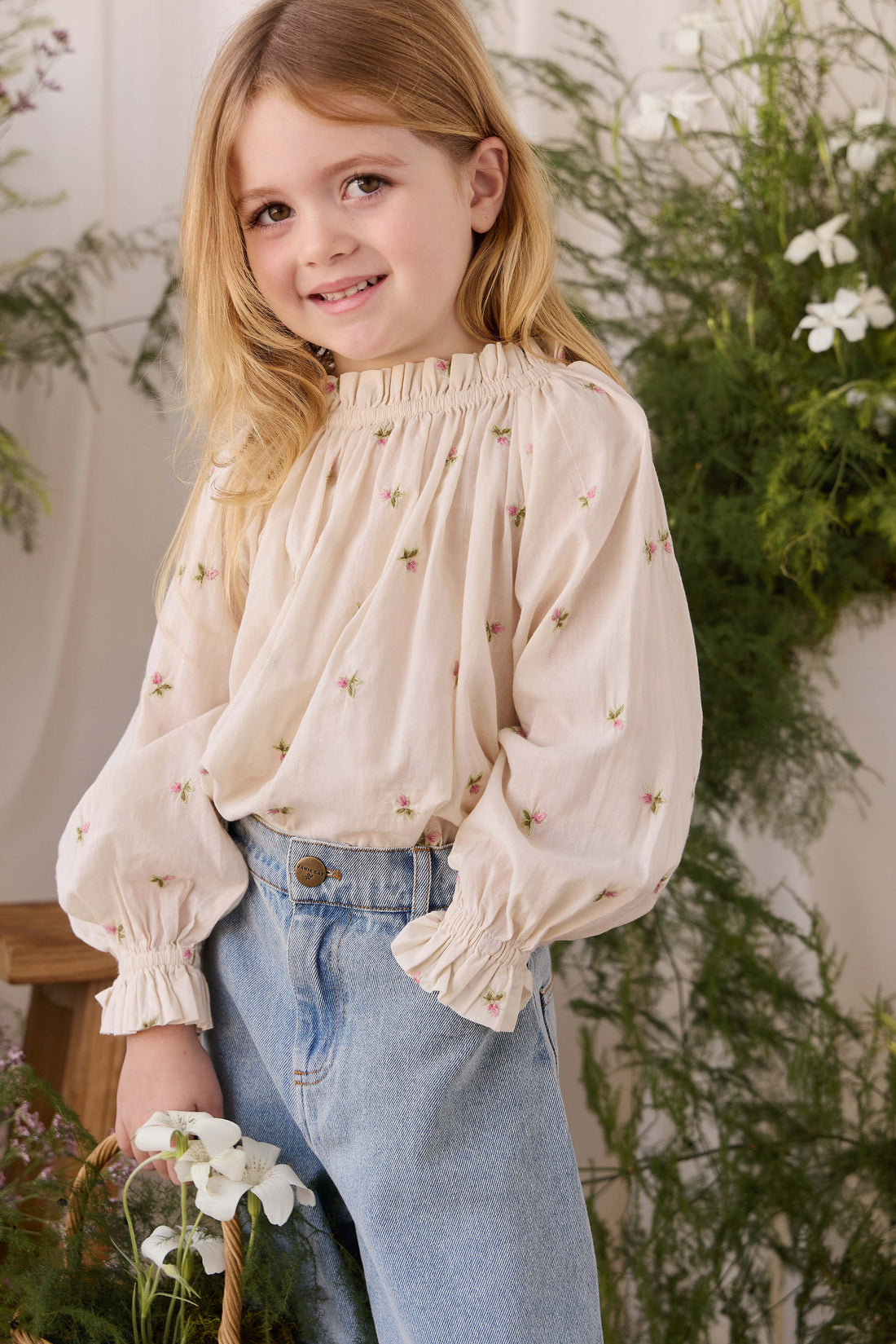 Organic Cotton Acacia Blouse - Rosebud Egret Childrens Top from Jamie Kay Australia