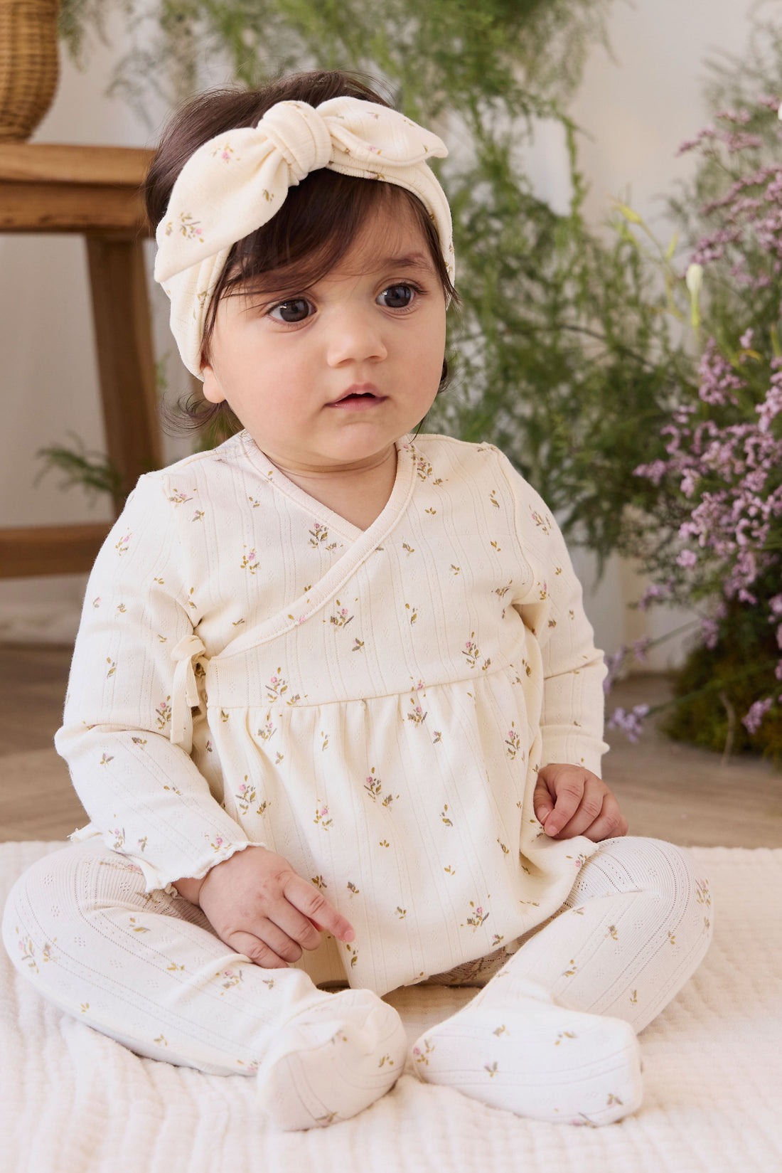 Organic Cotton Pointelle Lydie Wrap Top - Dina Antique Childrens Top from Jamie Kay Australia