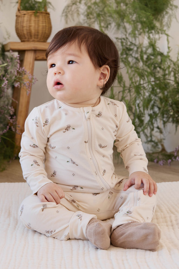 Organic Cotton Reese Zip Onepiece - Otter Buddies Tofu Childrens Onepiece from Jamie Kay Australia