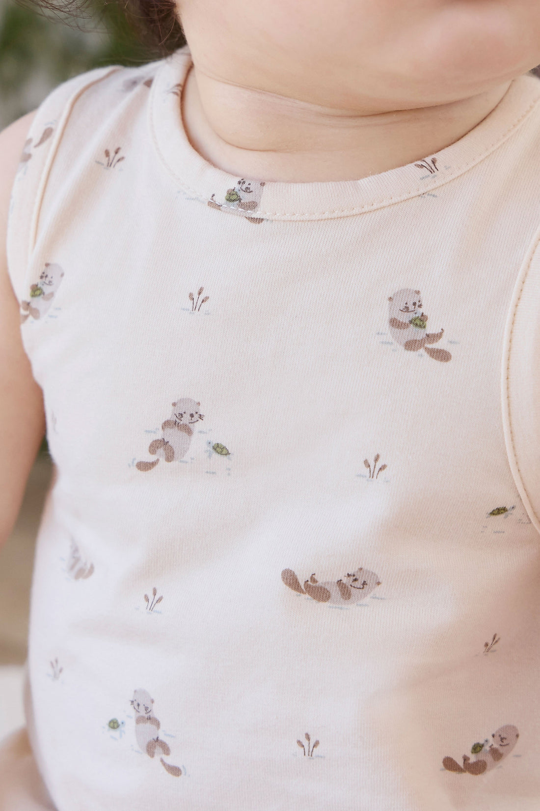 Organic Cotton Lionel Playsuit - Otter Buddies Tofu Childrens Playsuit from Jamie Kay Australia