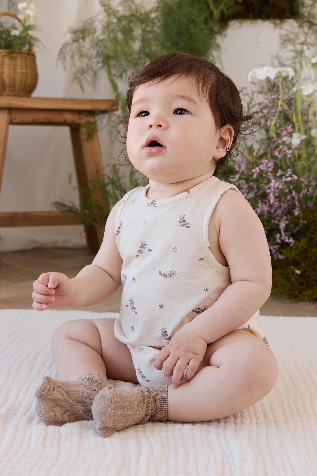 Organic Cotton Lionel Playsuit - Otter Buddies Tofu Childrens Playsuit from Jamie Kay Australia