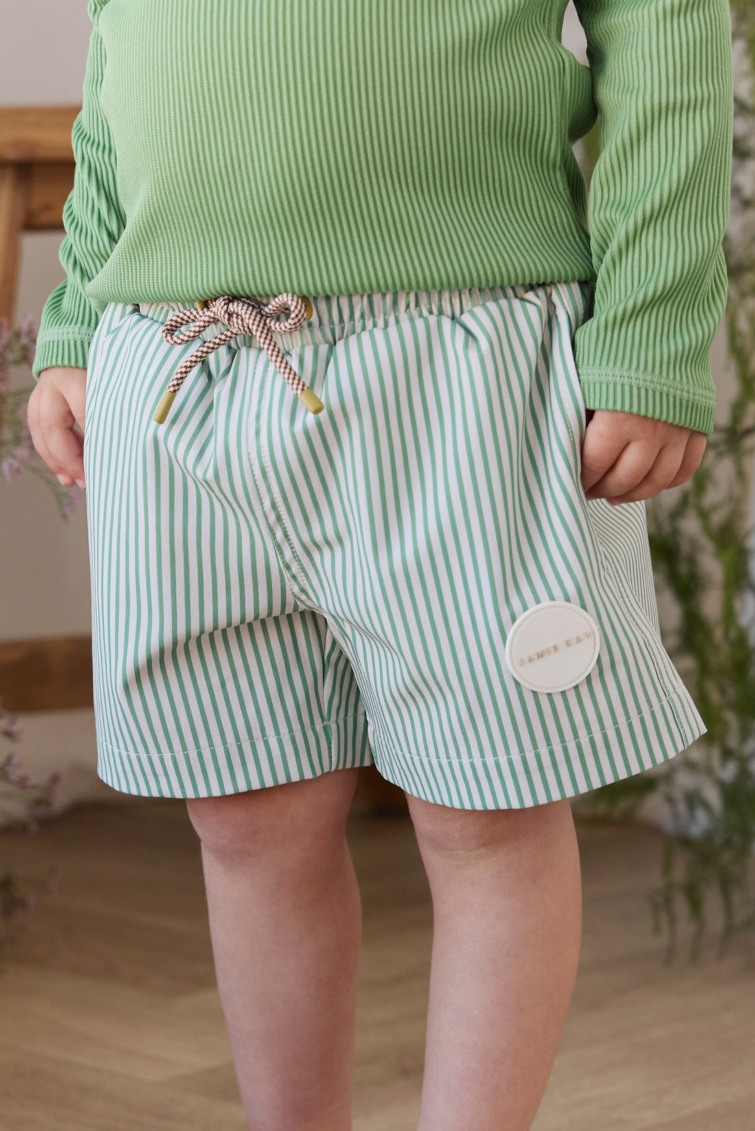 Wyatt Board Short - Snow Pea Stripe Childrens Swimwear from Jamie Kay Australia