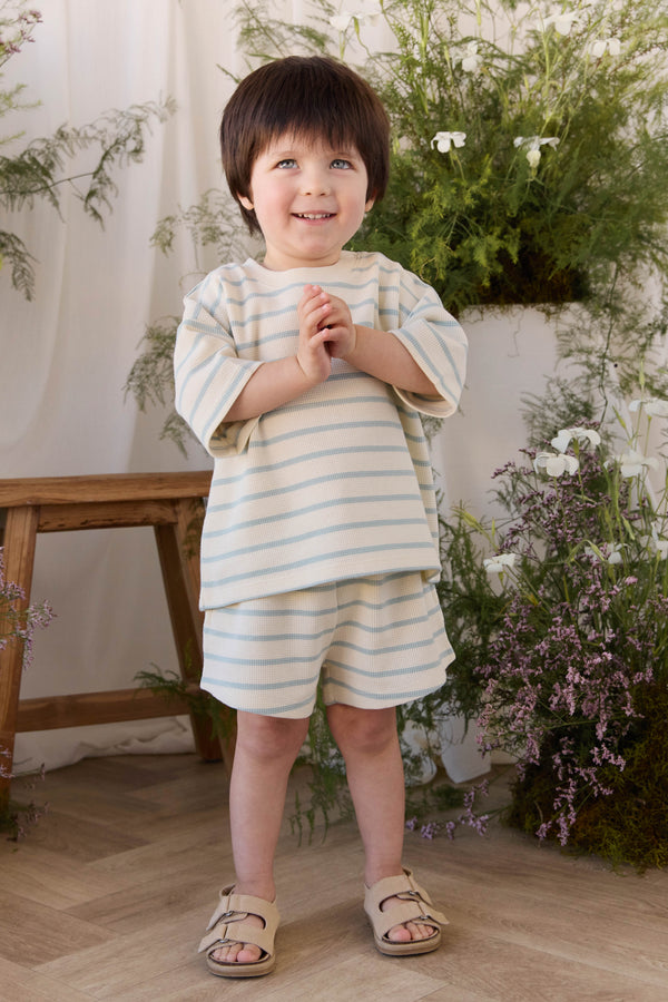 Organic Cotton Waffle Leith Tee - James Stripe Reef/Cloud Childrens Top from Jamie Kay Australia