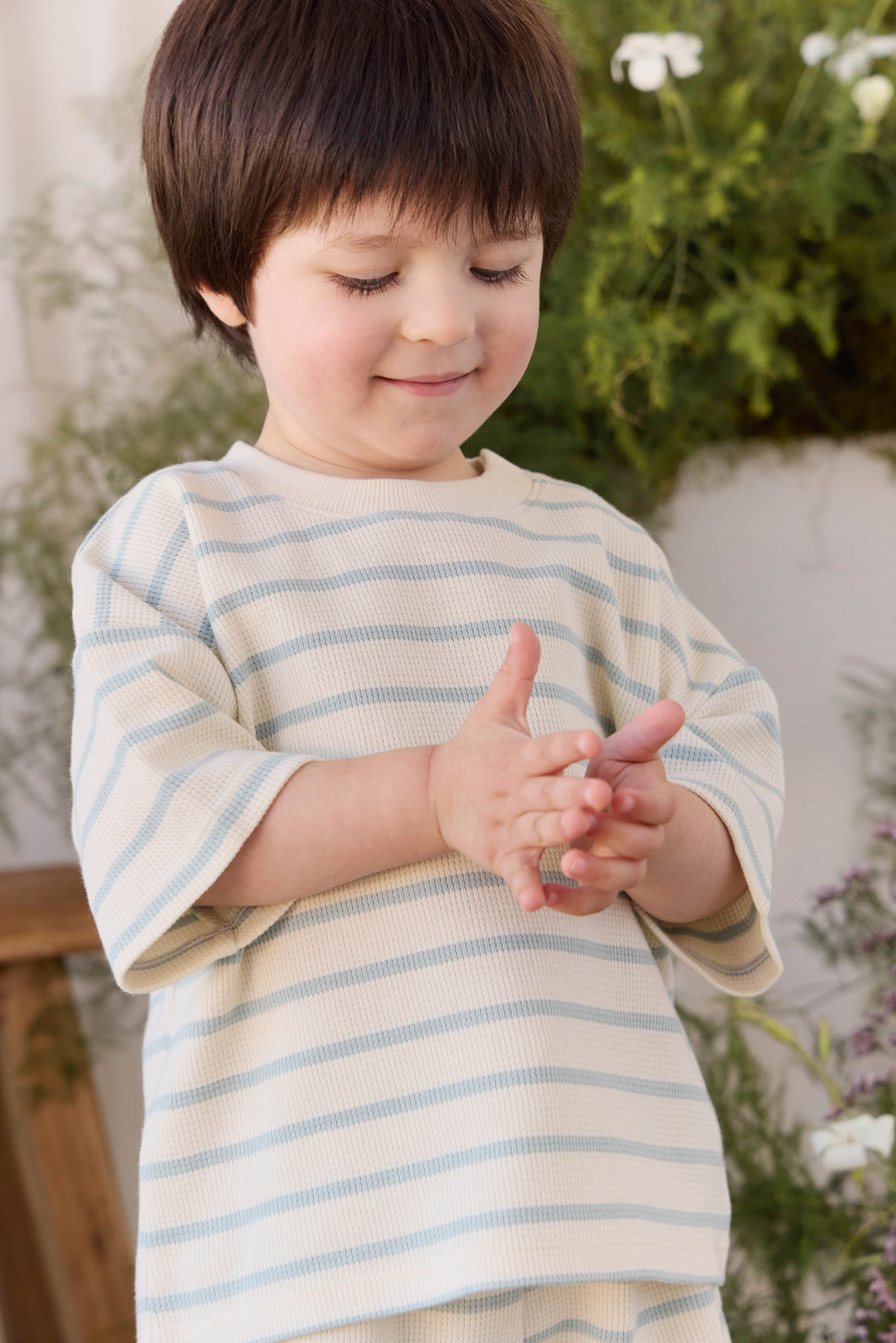 Organic Cotton Waffle Leith Tee - James Stripe Reef/Cloud Childrens Top from Jamie Kay Australia
