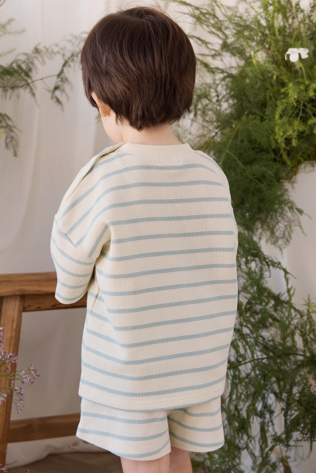 Organic Cotton Waffle Leith Short - James Stripe Reef/Cloud Childrens Shorts from Jamie Kay Australia