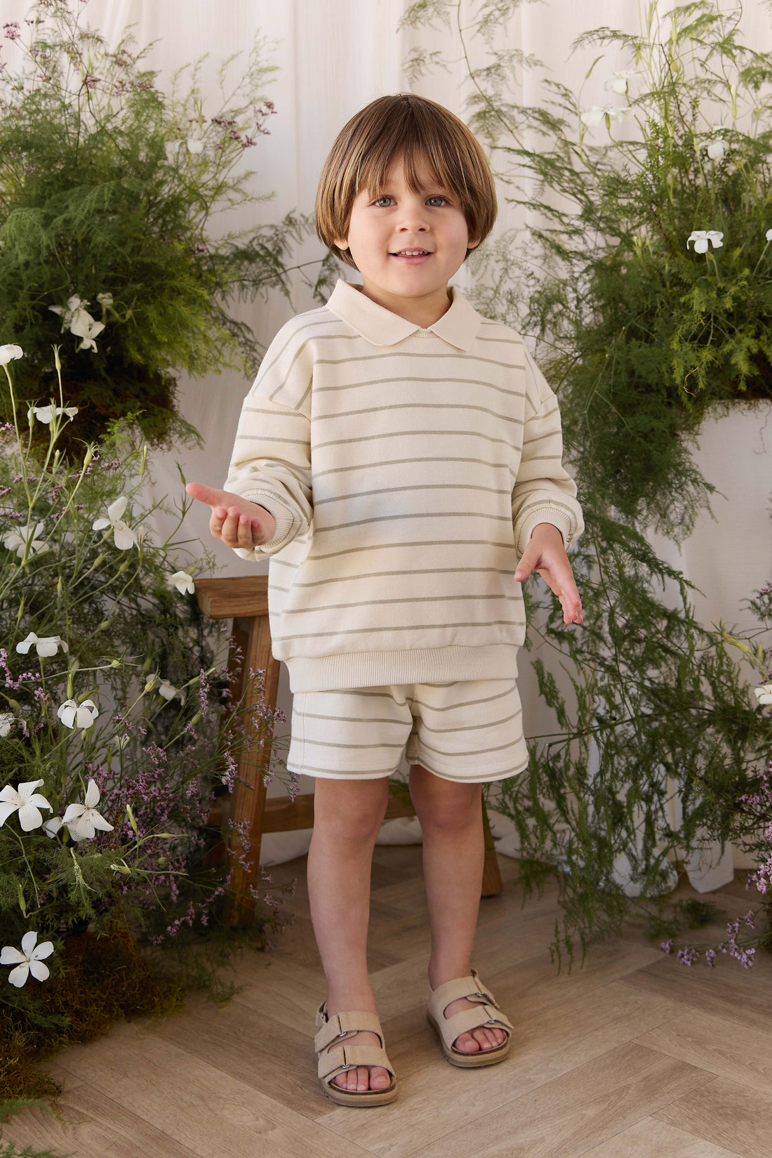 Benedict Sweatshirt - Horizon Stripe Lichen/Cloud Childrens Sweatshirting from Jamie Kay Australia