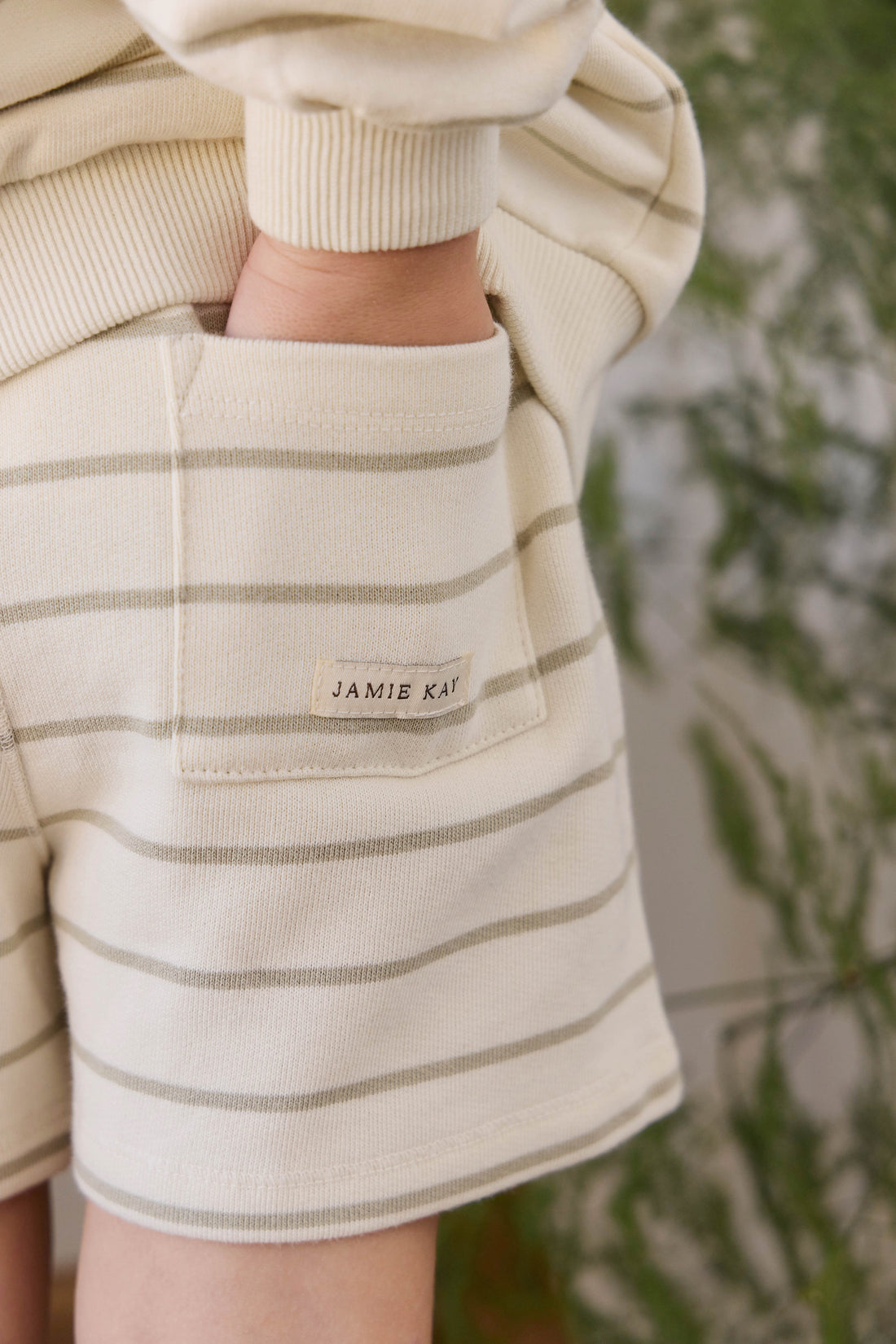 Organic Cotton Jalen Short - Horizon Stripe Lichen/Cloud Childrens Shorts from Jamie Kay Australia