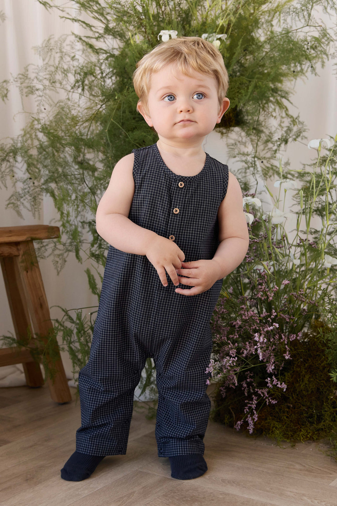 Organic Cotton Milo Jumpsuit - Eclipse Grid Childrens Jumpsuit from Jamie Kay Australia
