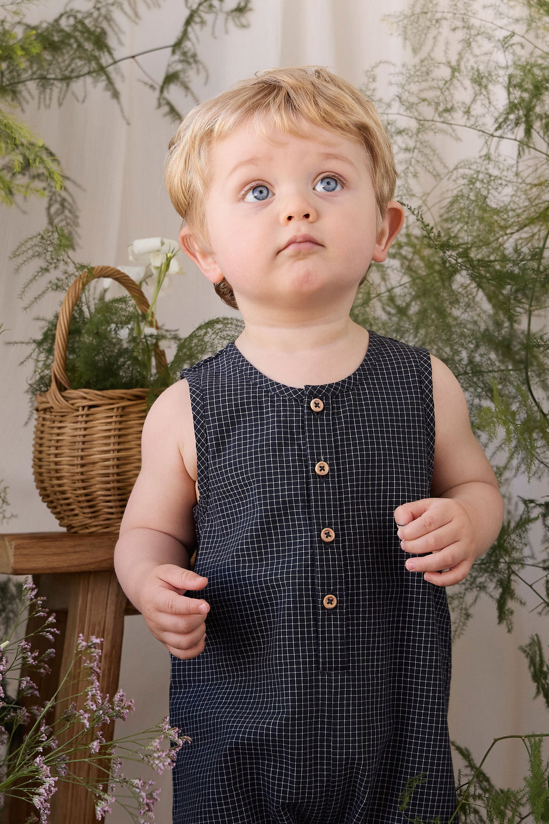 Organic Cotton Milo Jumpsuit - Eclipse Grid Childrens Jumpsuit from Jamie Kay Australia