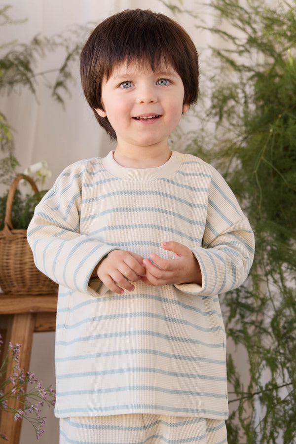 Organic Cotton Waffle Leith Long Sleeve Top - James Stripe Reef/Cloud Childrens Top from Jamie Kay Australia