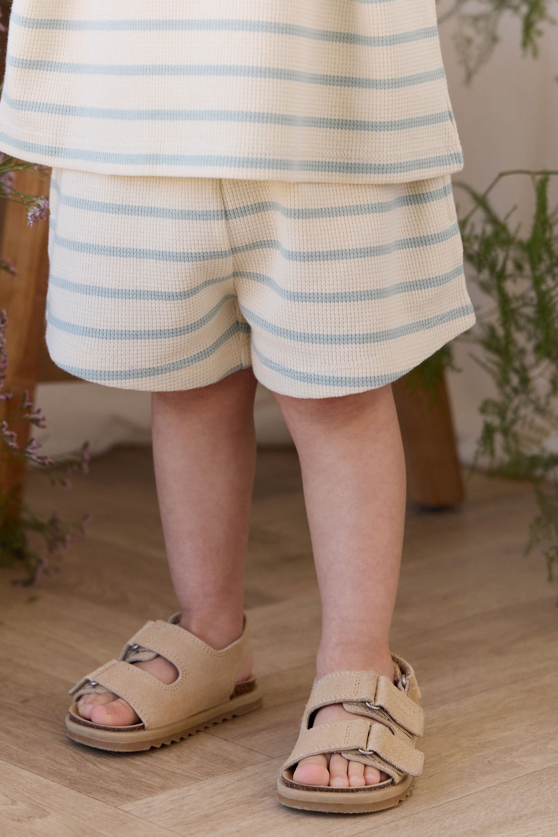 Organic Cotton Waffle Leith Short - James Stripe Reef/Cloud Childrens Shorts from Jamie Kay Australia