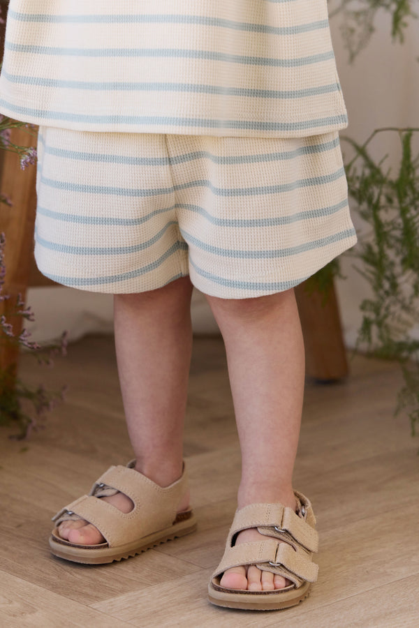 Organic Cotton Waffle Leith Short - James Stripe Reef/Cloud Childrens Shorts from Jamie Kay Australia
