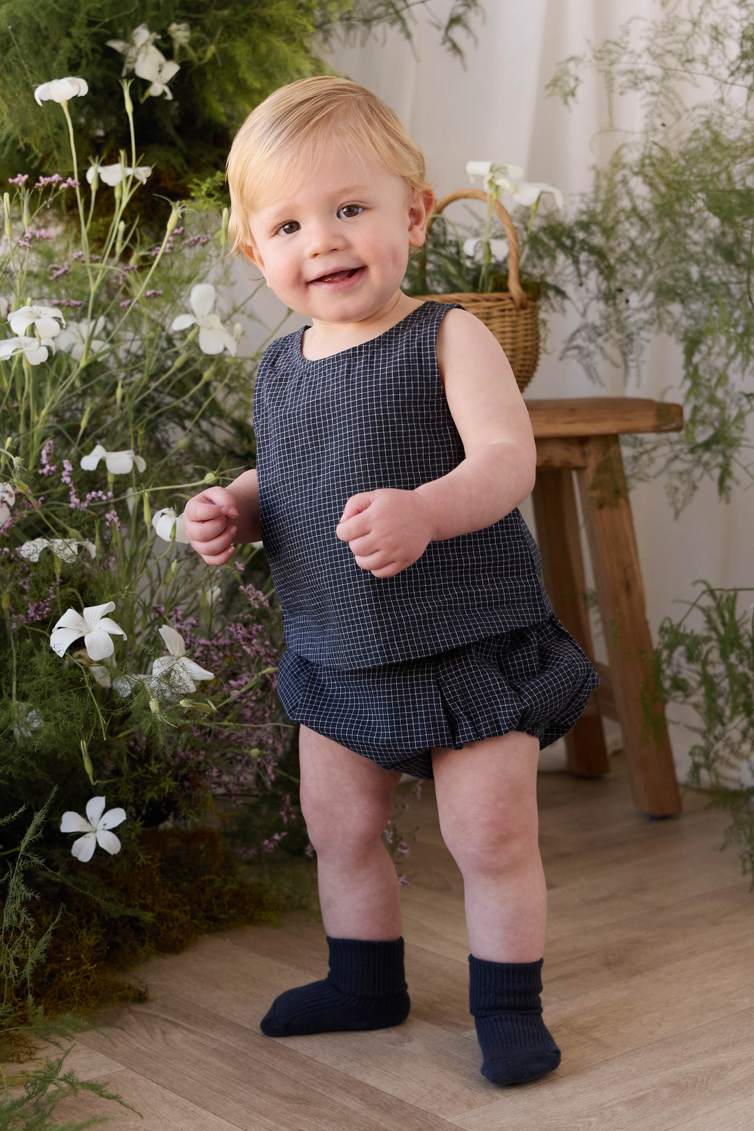 Organic Cotton Winslow Top - Eclipse Grid Childrens Top from Jamie Kay Australia