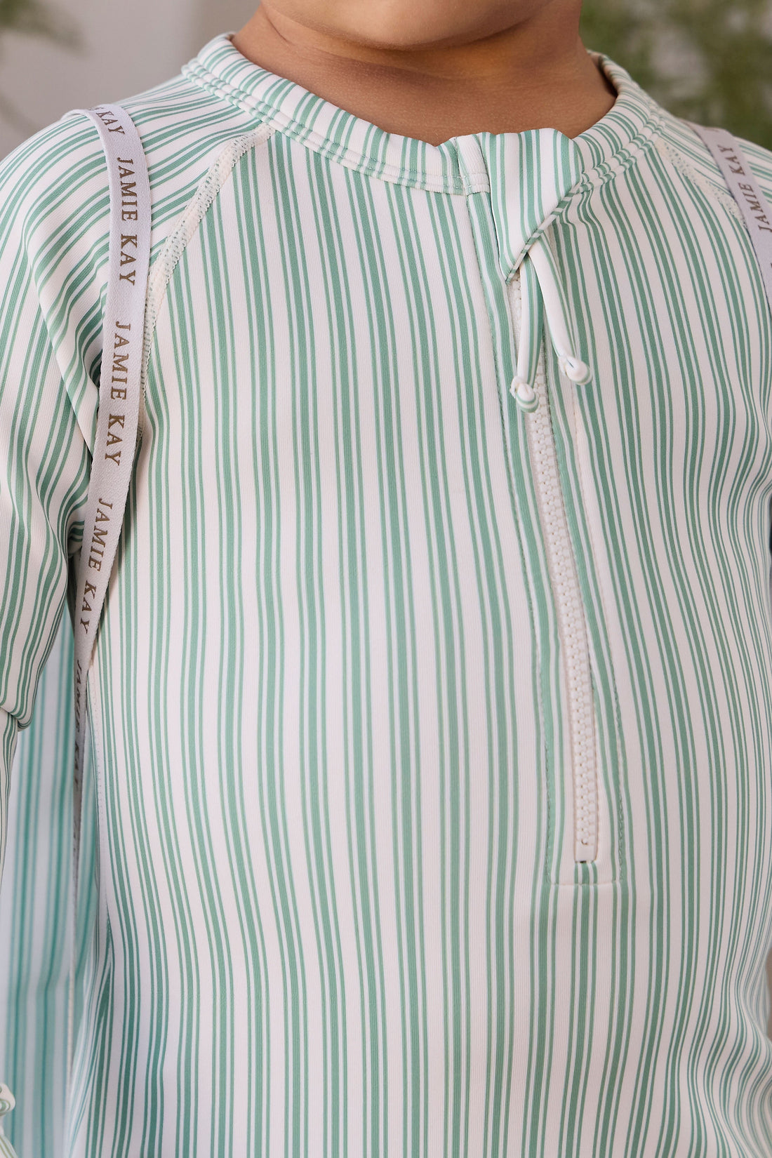Florian Zip Swimsuit - Variegated Stripe Snow Pea Childrens Swimwear from Jamie Kay Australia