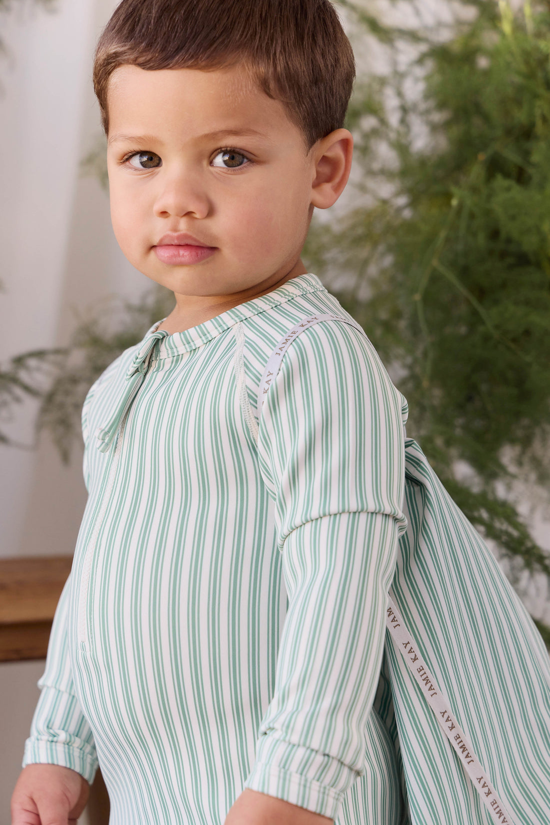 Florian Zip Swimsuit - Variegated Stripe Snow Pea Childrens Swimwear from Jamie Kay Australia