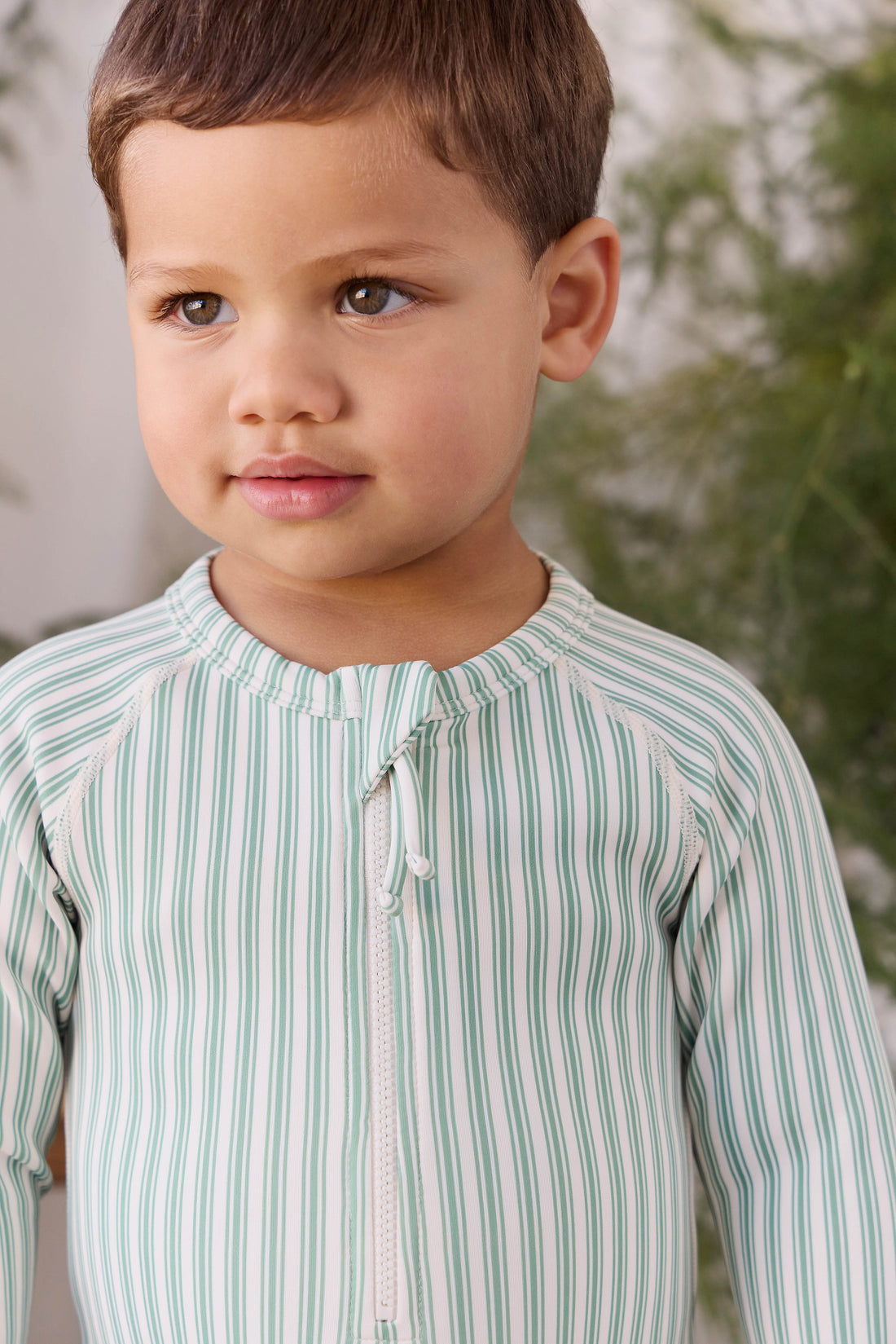Florian Zip Swimsuit - Variegated Stripe Snow Pea Childrens Swimwear from Jamie Kay Australia